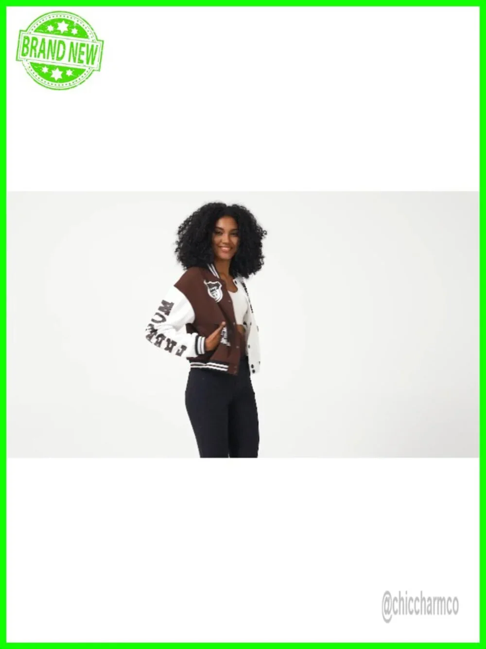 Women's Cropped Bomber Varsity Jacket Cotton Letterman Snap
